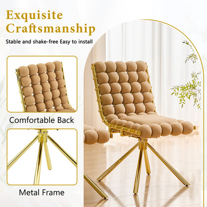 Set of 2 Tufted Ball Backrest Swivel Chair with Gold Metal Legs, Stylish Armless Chair for Home Office, Bedroom & Dining Area image 4