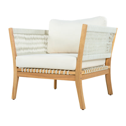 30.3" Outdoor Acacia Wood Patio Chair with Woven Rope Accents, Weather-Resistant Single Lounge Chair with Thick Cushions, Modern Accent Chair for Backyard, Deck, Poolside image 2