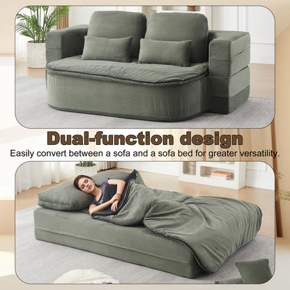 75''2-in-1 Foldable Sofa,Convertible Sleeper Foam Sofa Bed with Multi Functional Blanket, Corduroy Floor folding sofa bed, Floor Sofa Lounge Sofa for Living Room Bedroom Lounge Studio image 5