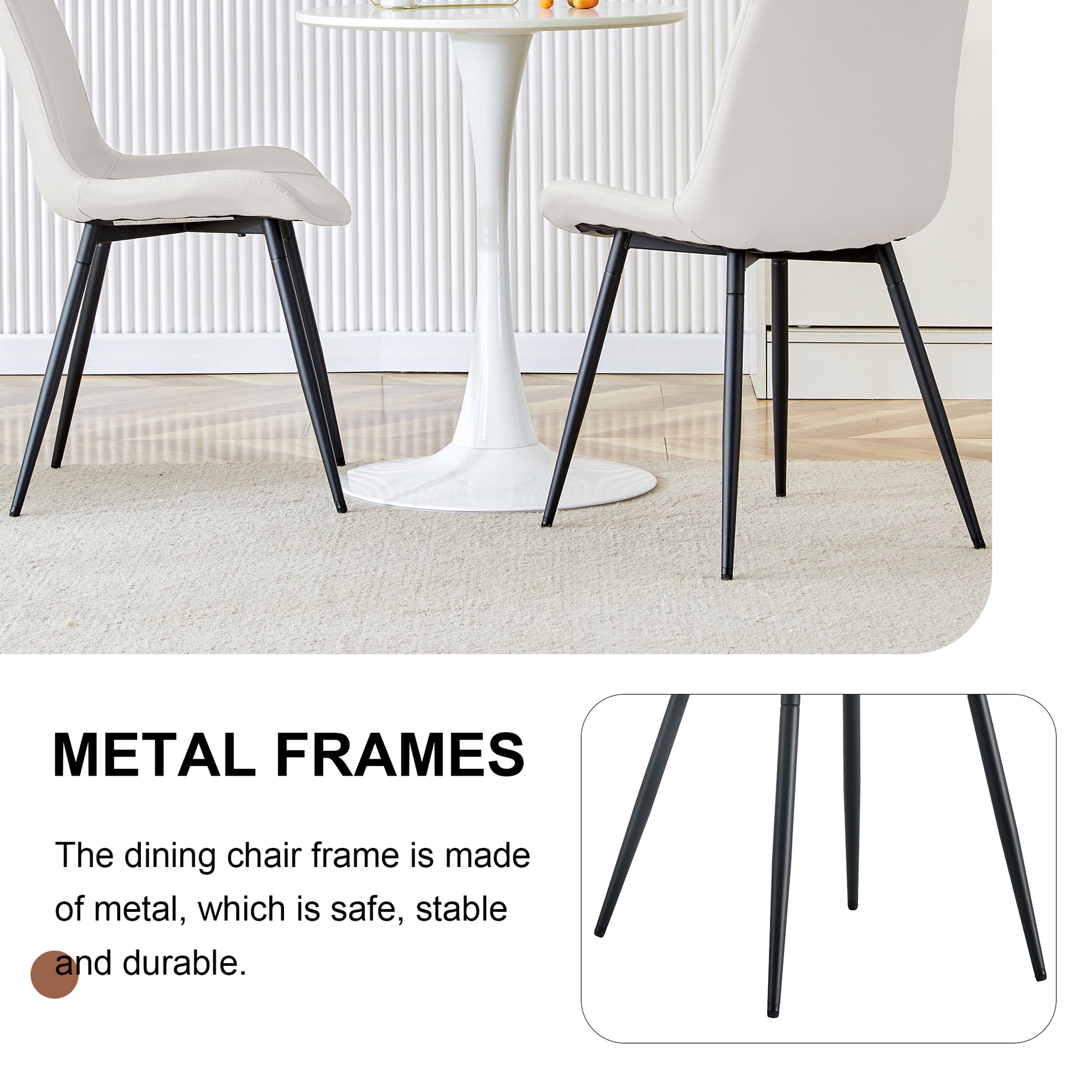 White artificial leather backrest cushion dining chair, black metal legs, curved widened cushion design for more comfort, suitable for restaurants, kitchens, bedrooms, offices.(6 chairs) 0502 image 4