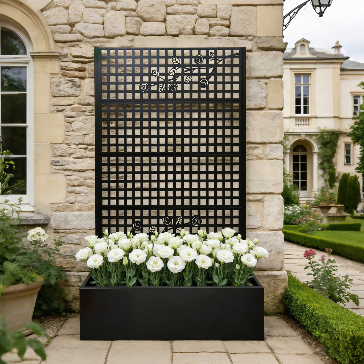 Metal Planter Box with Trellis 70.9in H x 43.3in W x 15.8in D - Outdoor Raised Garden Bed with Privacy Screen Lattice Panels for Patio Decoration for Backyard Patio Balcony, Rose Black image 6