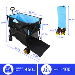 Big large capacity Folding cart Extra Long Extender Wagon Cart Folding Wagon Garden Shopping Beach Cart (black + blue)