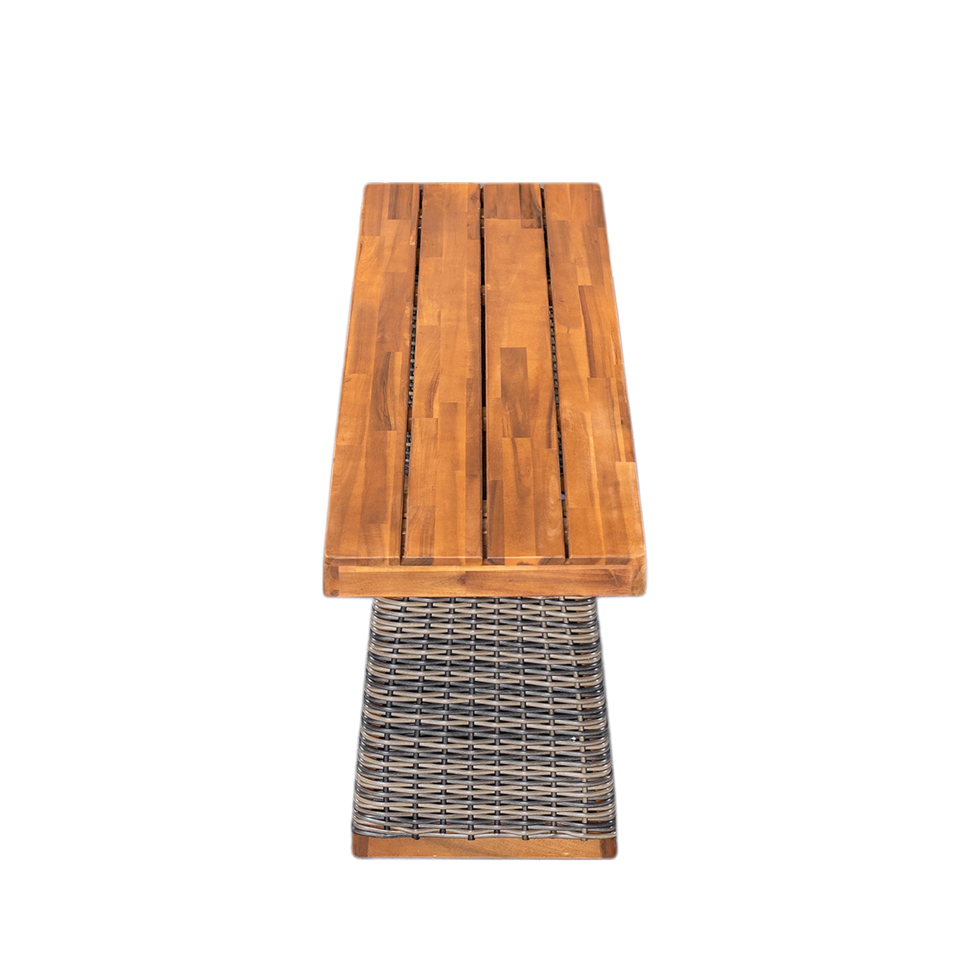 Outdoor 1pcs Acacia Wood Bench,Teak Finish+ Grey Wicker image 5