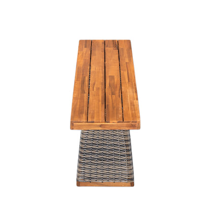 Outdoor 1pcs Acacia Wood Bench,Teak Finish+ Grey Wicker image 5