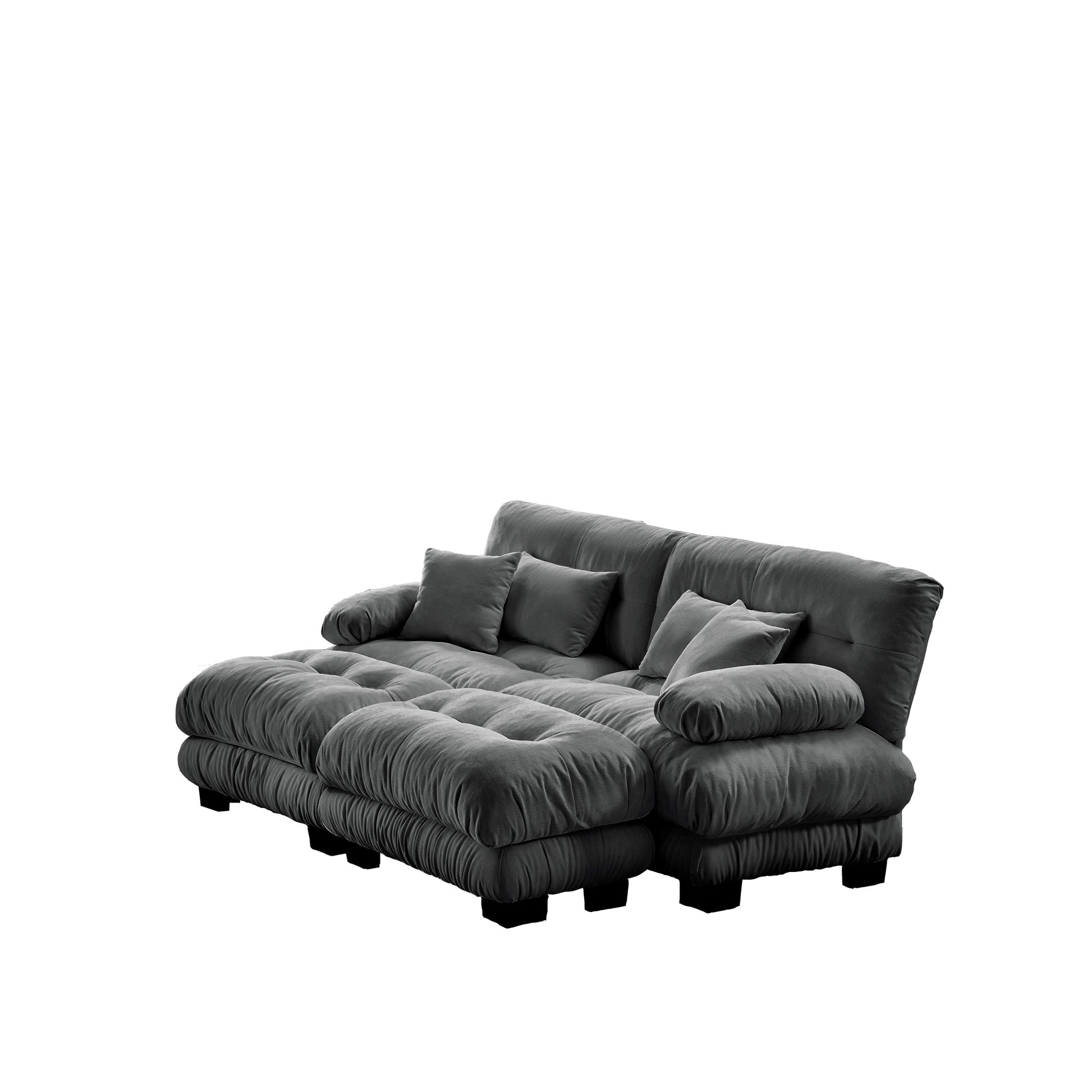 Cloud Couch Sleeper Sofa for Living Room, Chenille 2 Seater sofa with 2 Lumbar pillows and 2 throw pillows, Upholstered Wide Arm Sofa with 2 Ottomans,Chenille Gray image 9