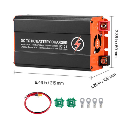 DC to DC Battery Charger, 520W, 40A Alternator Charger, Fast DC-DC Charging for Portable Power Stations, Compatible with LiFePO4 Lead-Acid AGM GEL Batteries, 12V/24V-12V/24V, for RV Home Backup image 11