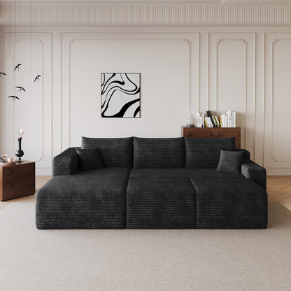 95" Cloud Sectional Sofa with 2 Ottoman,Modern Minimalist Upholstered Couches, Comfort U Shaped Sofa for Living Room,Deep Seat Corner Couch,No Assembly Required,Black (Plush Corduroy Fabric) image 6