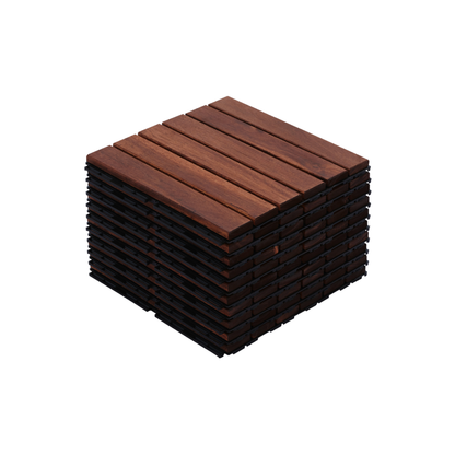 10 PCS Interlocking Deck Tiles Striped Pattern, 12" x 12" Square Acacia Hardwood Outdoor Flooring for Patio, Bancony, Pool Side,.. image 1