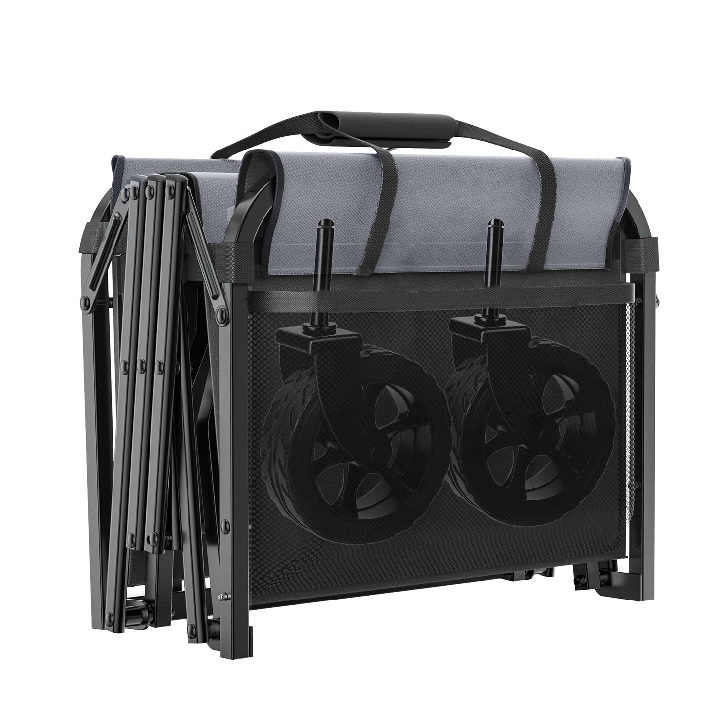 Upgraded 5*2" Wide Wheels, All-in-One Convertible Folding Trolley with Full-Side Opening & Dog Leash, Versatile Seating & Storage, 220Lbs Capacity for Camping, Beach, Shopping, Black image 11