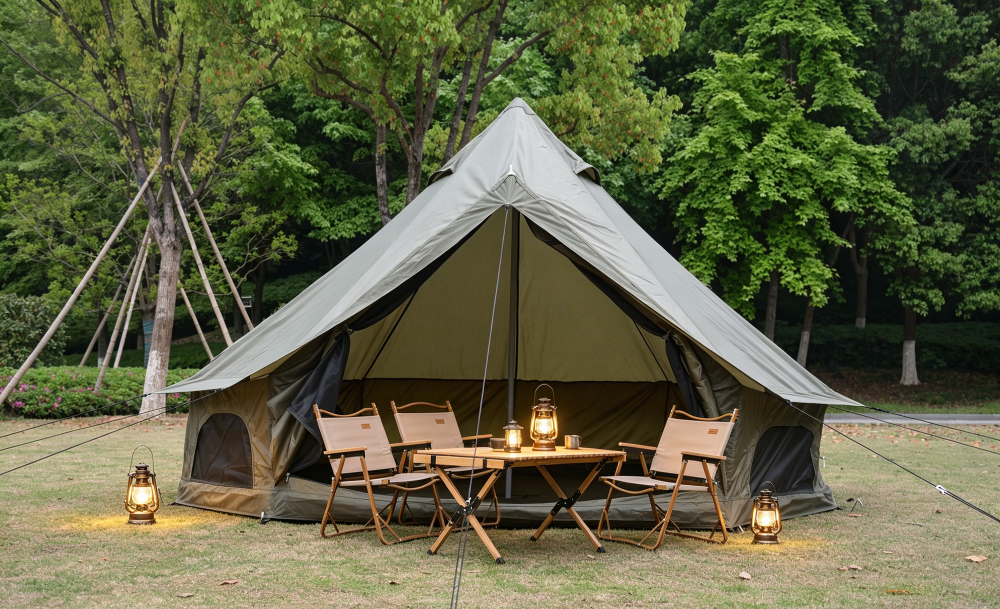 Oxford Bell Tent for Family Camping - Spacious 13.1ft Yurt with Stove Jack, Large Glamping Tents for 4-8 People, 4 Season Oxford Hot Tent Shelter Green image 2