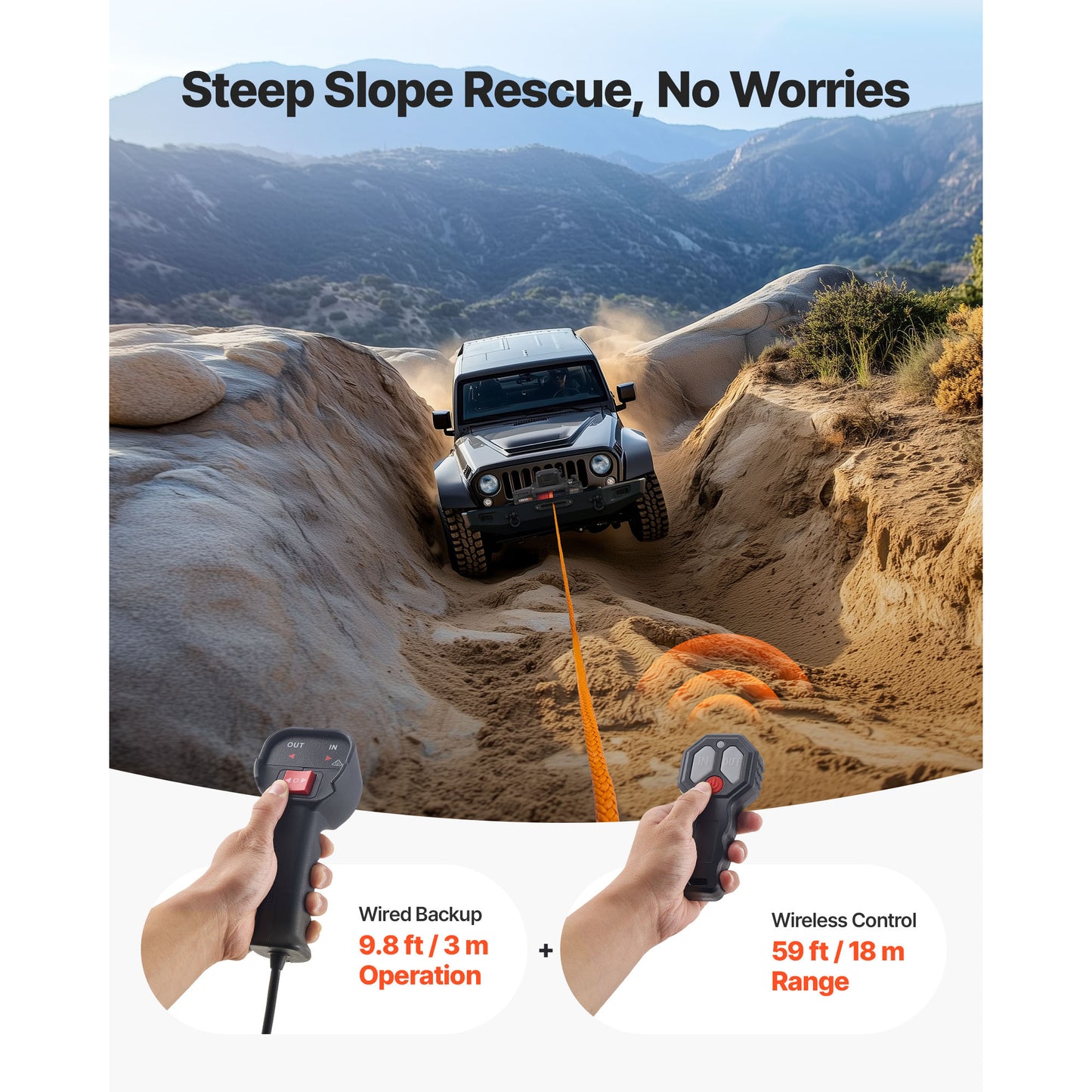 Electric Winch, 13500 lbs Load Capacity, 12V DC Truck Winch with 3/8 in x 92 ft Synthetic Rope, Wireless & Wired Remote Control, IP67 Waterproof for Towing Off-Road SUV, Jeep, Trailer, Boat image 8