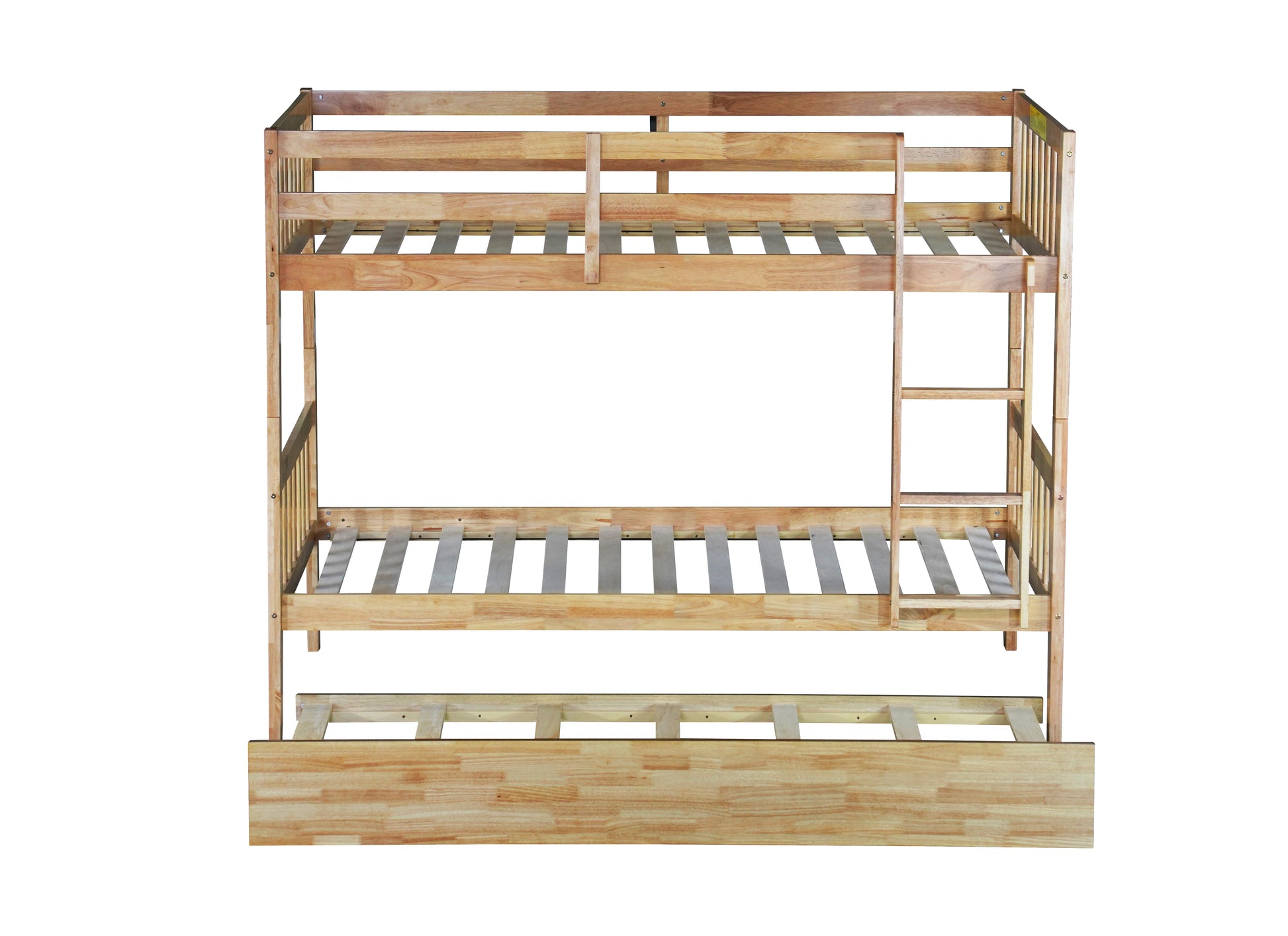 Twin Over Twin Rubber Wood Bunk Bed with Trundle, Convertible into 2 Twin Size Beds, Twin Size Bunk Bed with Ladder and Safety Guardrails,White Oak image 2