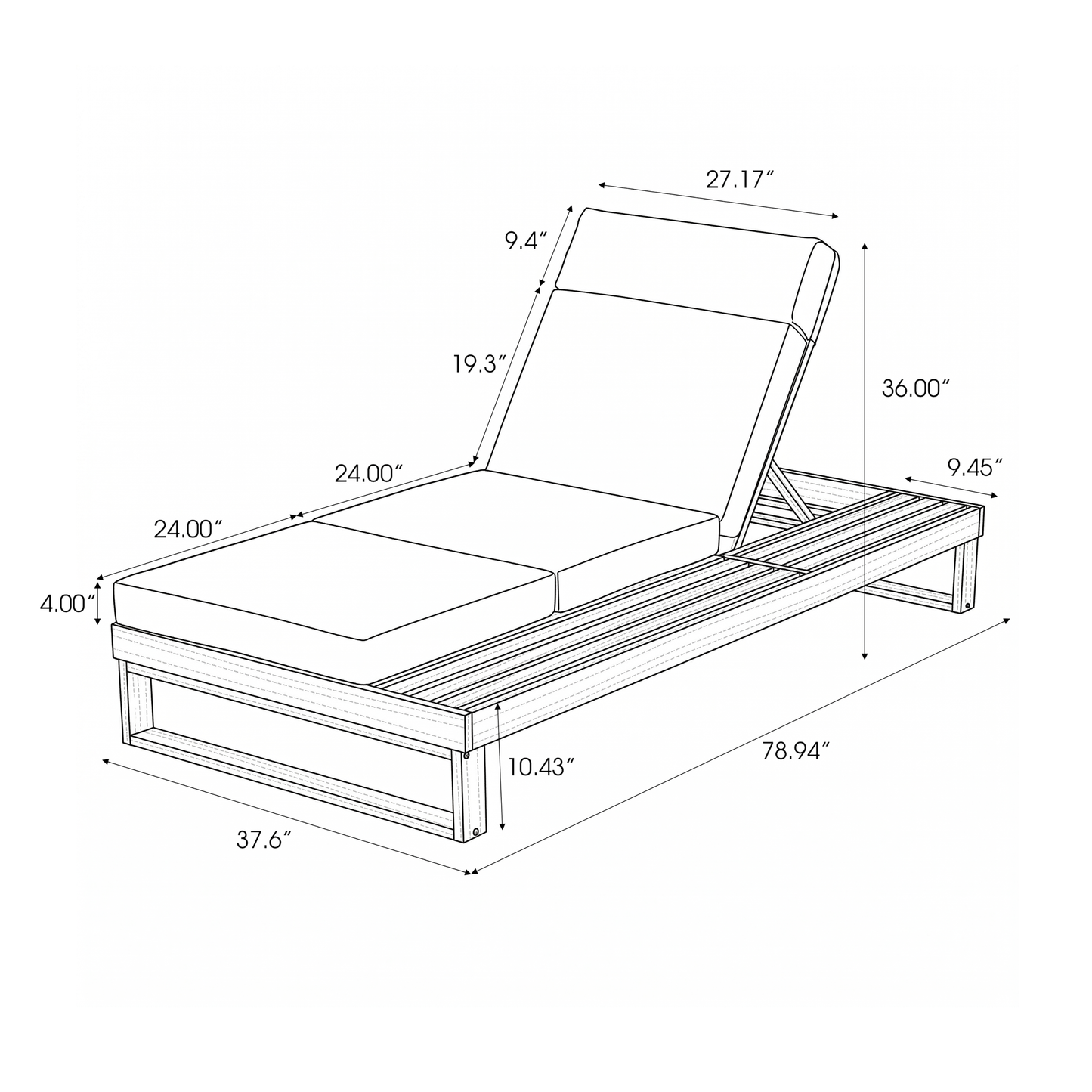 Teak Finish Acacia Wood Chaise Lounge with 4-Inch Beige 4-Fold Cushion Set, Adjustable Outdoor Patio Lounger with Flat Side Surface, for Poolside- Matching cream,dark gray version available image 2