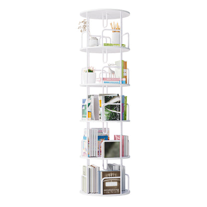 Rotating Bookshelf Tower 5 Tier,Spinning Bookcase, Revolving 360 Book Shelf Narrow Tall Bookcase, Vertical Turning Round storage Bookshelf,Book Shelf Organizer for Bedroom, Living Room, White image 1