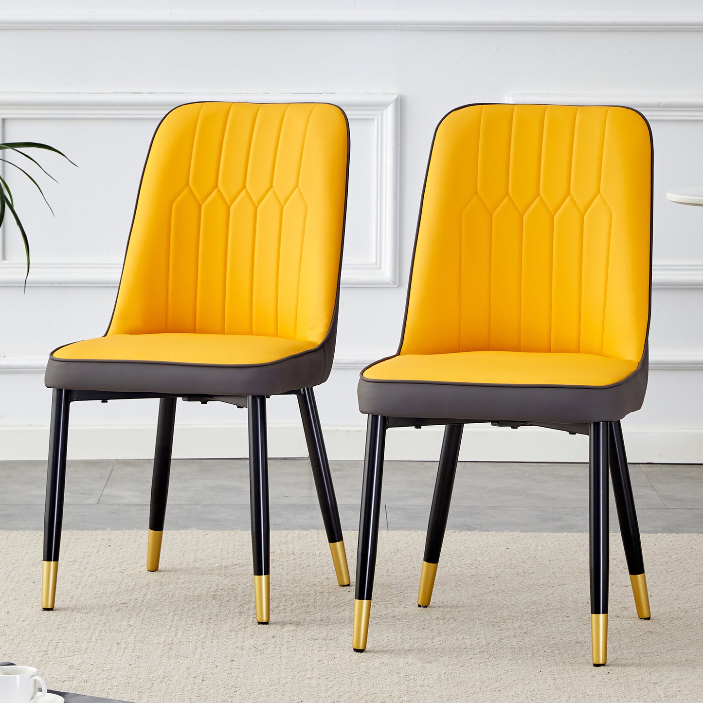 Orange yellow and dark gray stitching style, equipped with artificial leather cushioned seats, suitable for kitchen, living room, and dining room, 2-piece set (orange yellow and dark gray+PU) C-007 image 1