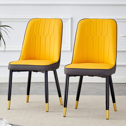 Orange yellow and dark gray stitching style, equipped with artificial leather cushioned seats, suitable for kitchen, living room, and dining room, 2-piece set (orange yellow and dark gray+PU) C-007 image 1