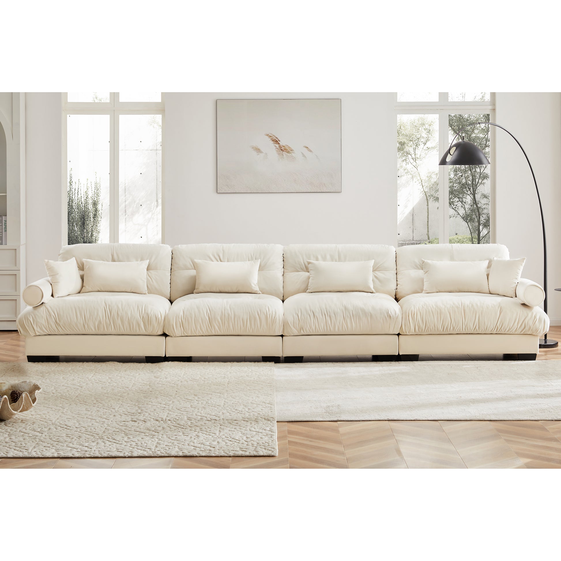 Super Comfort Oversized Modular Velvet Sectional Sofa Couch with Movable Ottoman,Corner Sectional with Bolstered Armrests, Deep Seat Cloud Couch, Convertible L Shaped Couch for Living Room Cream image 3
