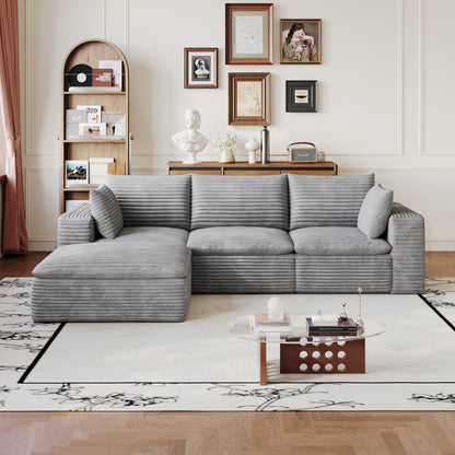 102" Cloud Sofa,Corduroy Fabric,Deep Seat Couches,Double-layer design,Removable Cushion,No Assembly, DIY Combination for Living room, Bedroom,Conference room,Apartment,Grey image 3