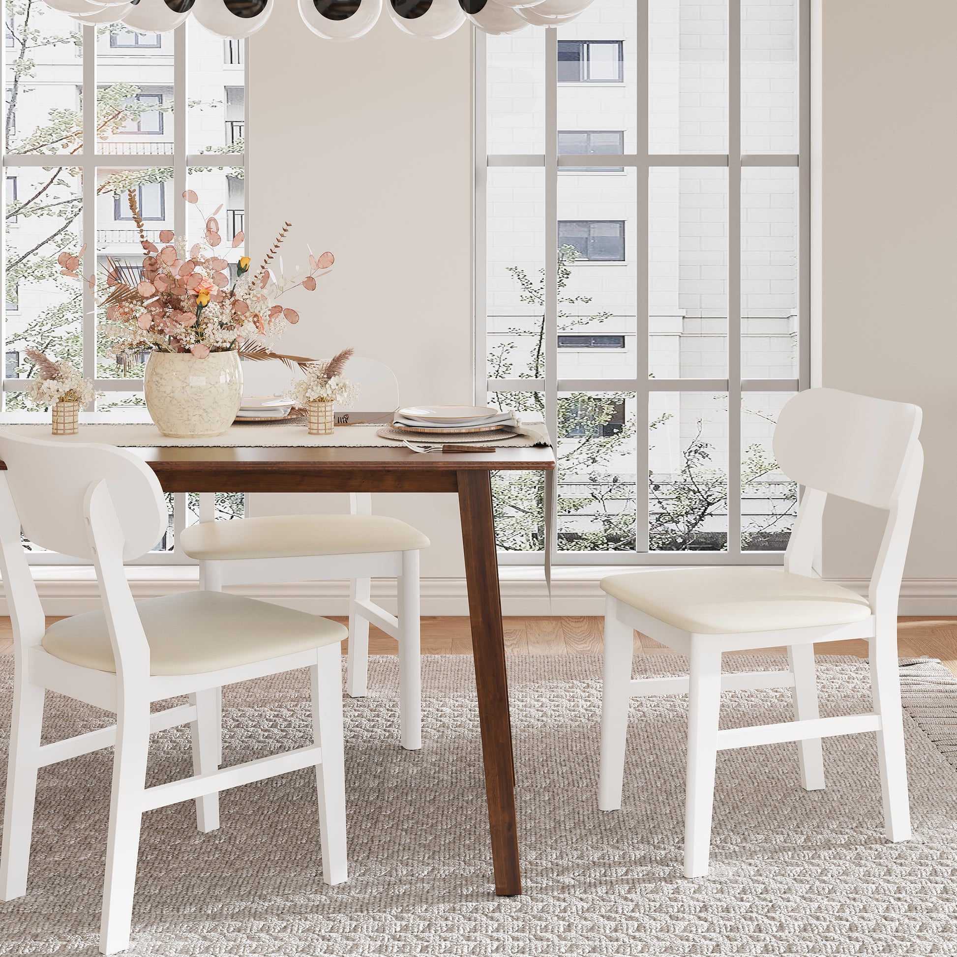 Farmhouse Dining Chairs Set of 2, Modern Faux Leather Upholstered Kitchen&Dining Room Chairs, Side Seating for Kitchen, Dining Room, Living Room, Home Office, Terrace, Courtyard, 350LBS Capacity, Whit image 5