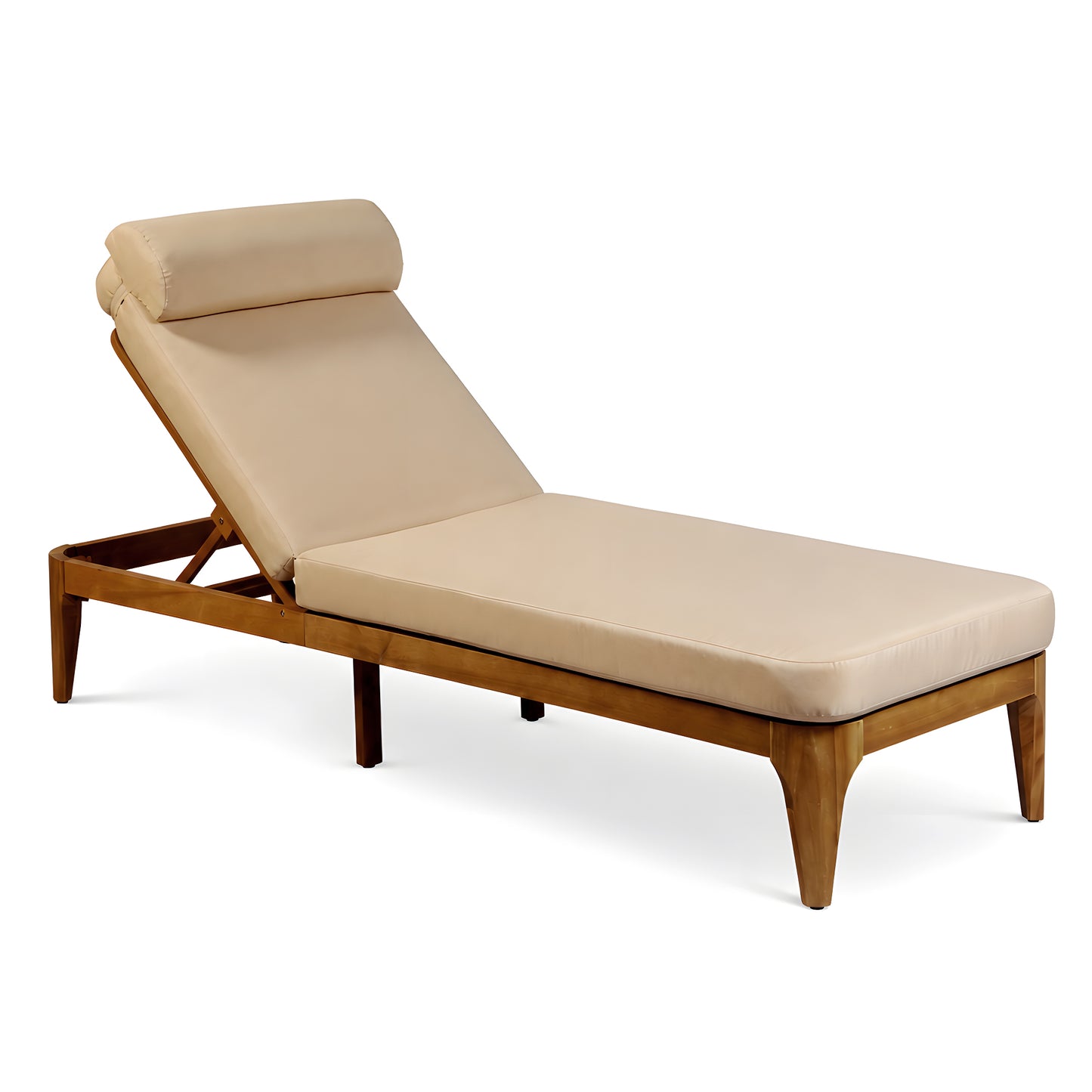 TOPMAX Acacia Wood Chaise Lounge, Outdoor Sun Lounge Chair, Patio Recliner with Adjustable Backrest and Head Pillow for Poolside, Backyard, Garden, Indoor&Outdoor, Coffee Brown image 9