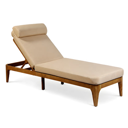 TOPMAX Acacia Wood Chaise Lounge, Outdoor Sun Lounge Chair, Patio Recliner with Adjustable Backrest and Head Pillow for Poolside, Backyard, Garden, Indoor&Outdoor, Coffee Brown image 9