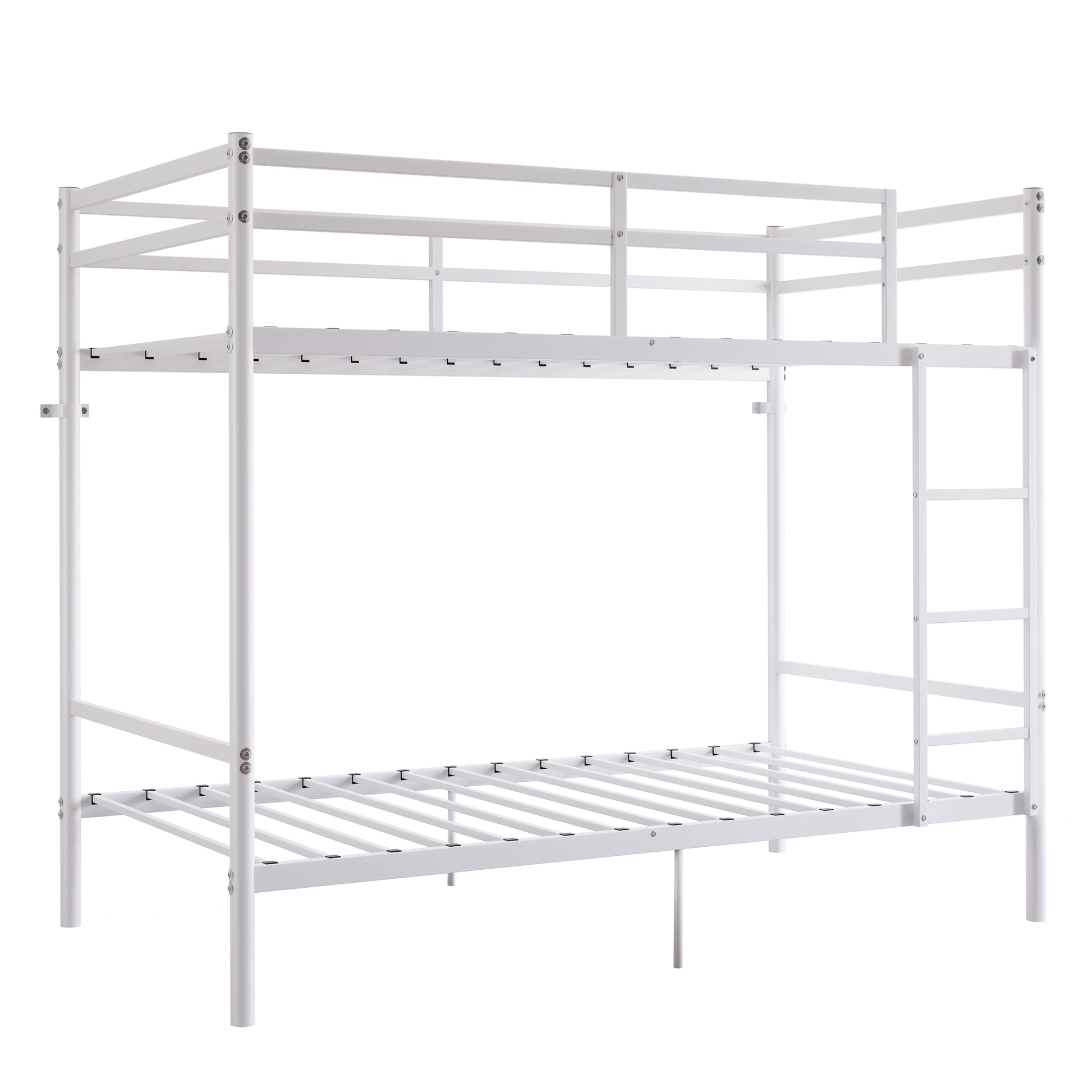 Bunk Bed with Ladder and high Guardrail Metal Bunk Bed, Storage Space, Noise Free,Twin Over Twin Size,White image 8
