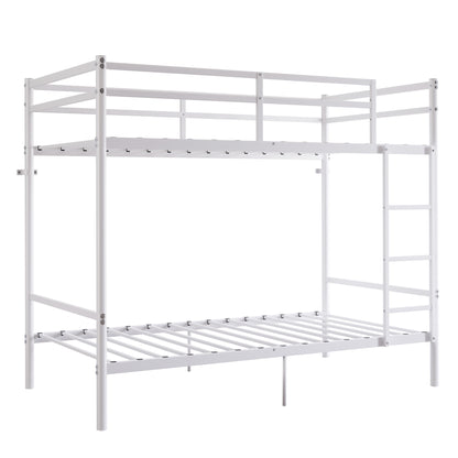 Bunk Bed with Ladder and high Guardrail Metal Bunk Bed, Storage Space, Noise Free,Twin Over Twin Size,White image 8