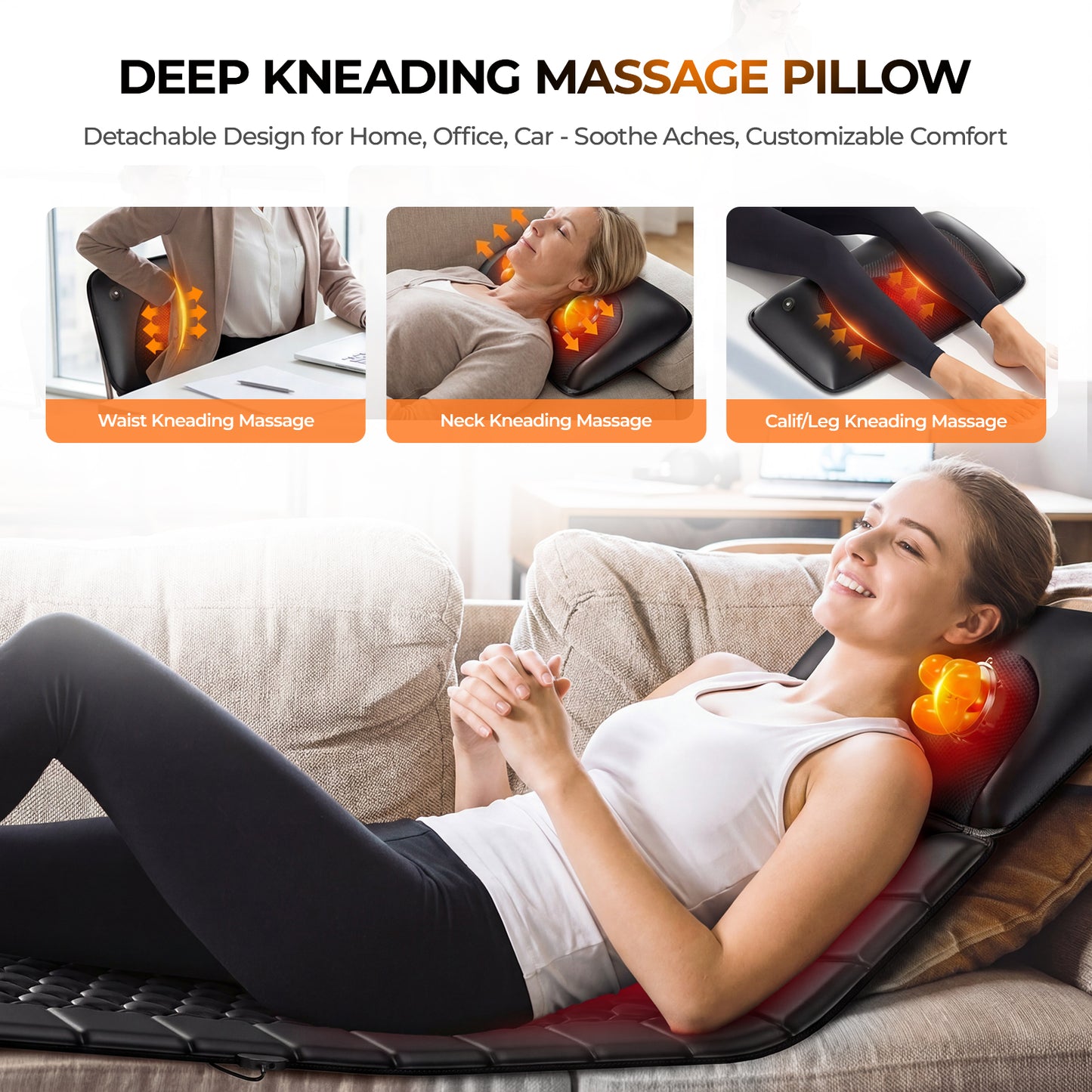 Full Body Massage Mat with Heat, 10 Vibration Massage Nodes & Adjustable Head Pillow, Foldable Design for Back Neck Leg Pain Relief, Remote Control image 9
