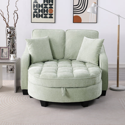Two-seater sofa, double sofa chaise longue, with irregular armrests and backrests, footrest with storage space, comes with two small throw pillows, suitable for living room and bedroom - Cyan image 4