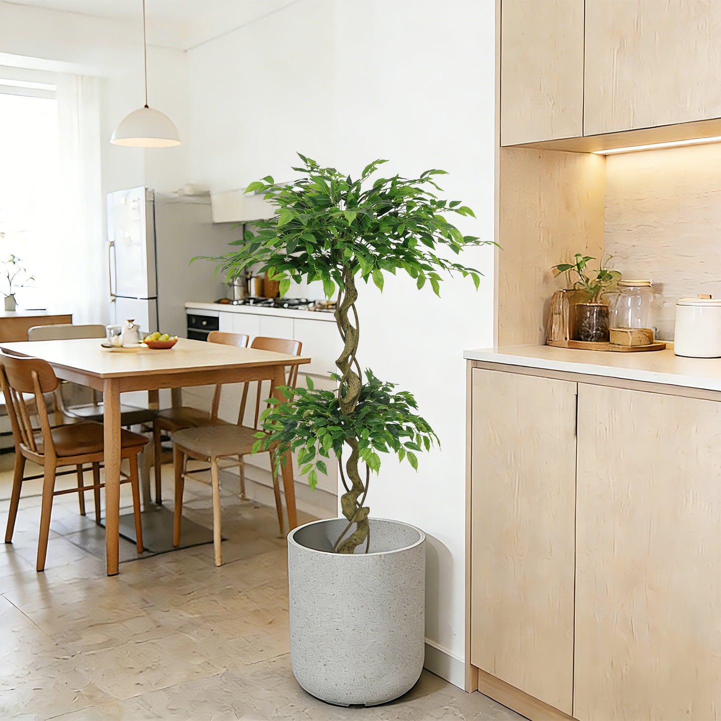 5.2FT Artificial Ficus Tree, Lifelike Faux Banyan Tree with Pot for Home, Office Patio Decor, 1pc/set image 1
