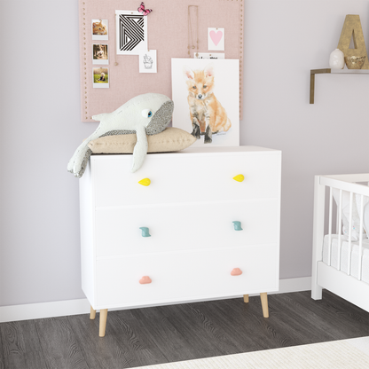 Kids 3 Drawer Dresser, Baby Nightstand for Bedroom, Storage Cabinet for Toddler Child for Living Room, Toddler Room, Nursery, Closet, Apartment (White) image 1
