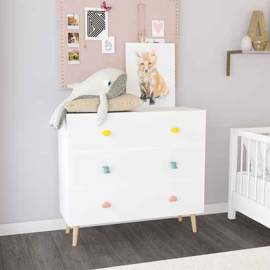Kids 3 Drawer Dresser, Baby Nightstand for Bedroom, Storage Cabinet for Toddler Child for Living Room, Toddler Room, Nursery, Closet, Apartment (White) image 1