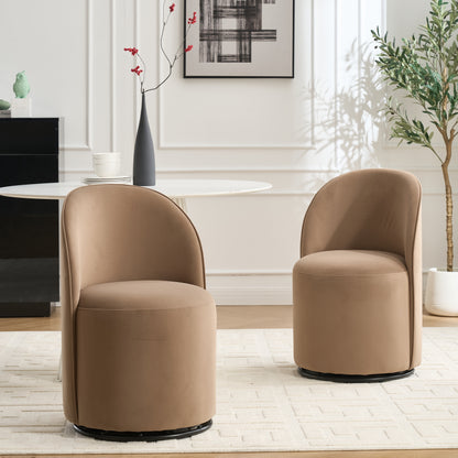 Set Of 1 Upholstered Kitchen & Dining Room Barrel Chair, Mid Century Modern Round Velvet Dining Chair, 360 Degree Swivel Comfy Armless Accent Makeup Vanity Side Chair for Bedroom Living Room image 3
