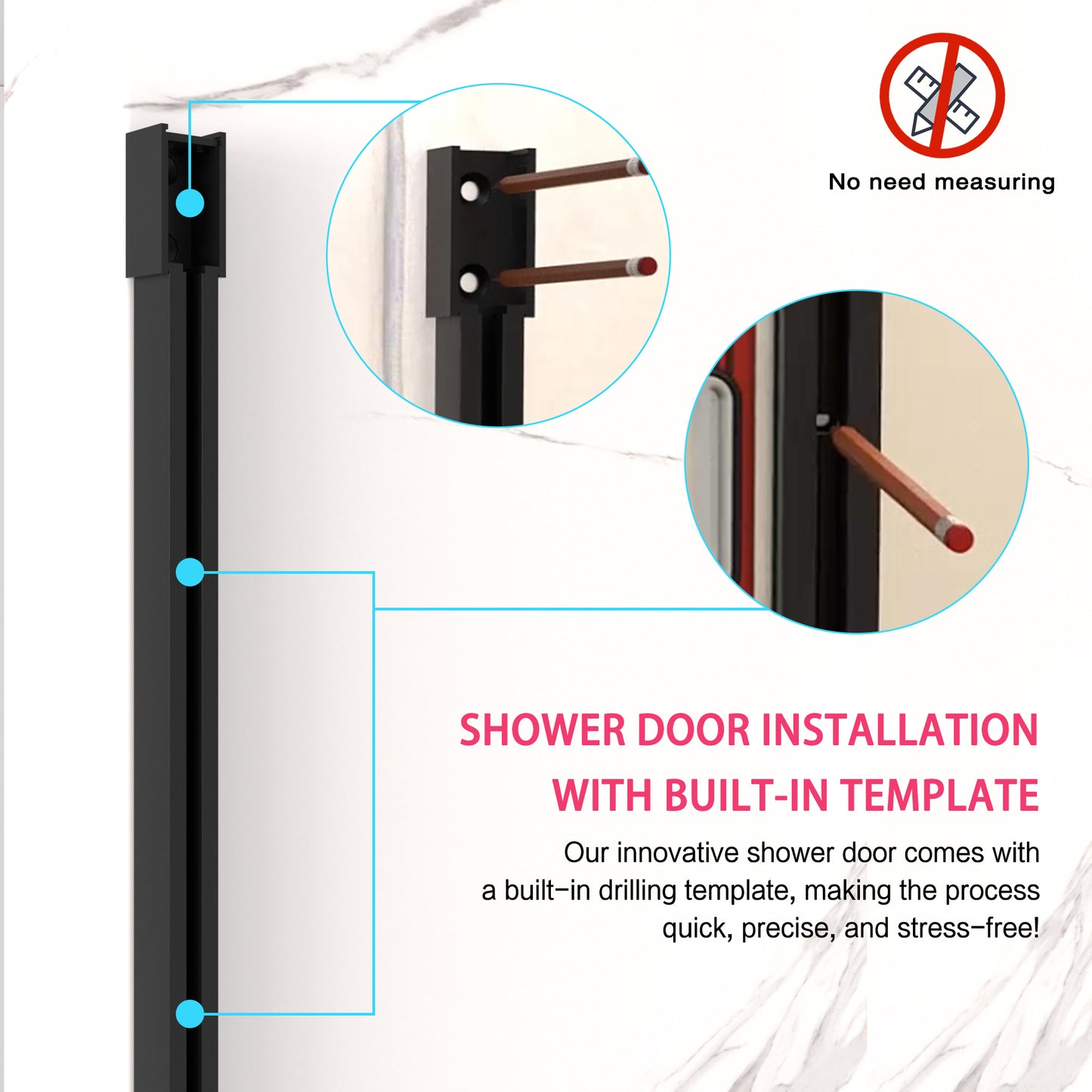 56-60" W x 74" H Semi-Frameless Sliding Shower Door, 1/4" (6mm) Clear SGCC Tempered Glass, Matte Black Finished, Adjustable Width – No Cutting Required image 6