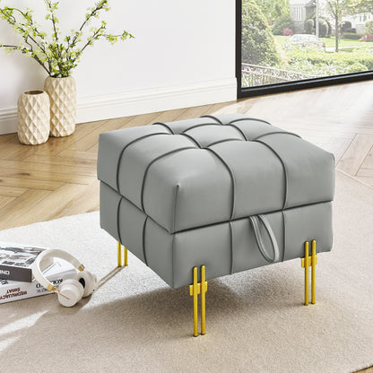 22 inches Anti-scratch Leather Storage Ottoman, Pet Friendly Entryway Bench with Golden Stainless Steel Legs, Gray image 1