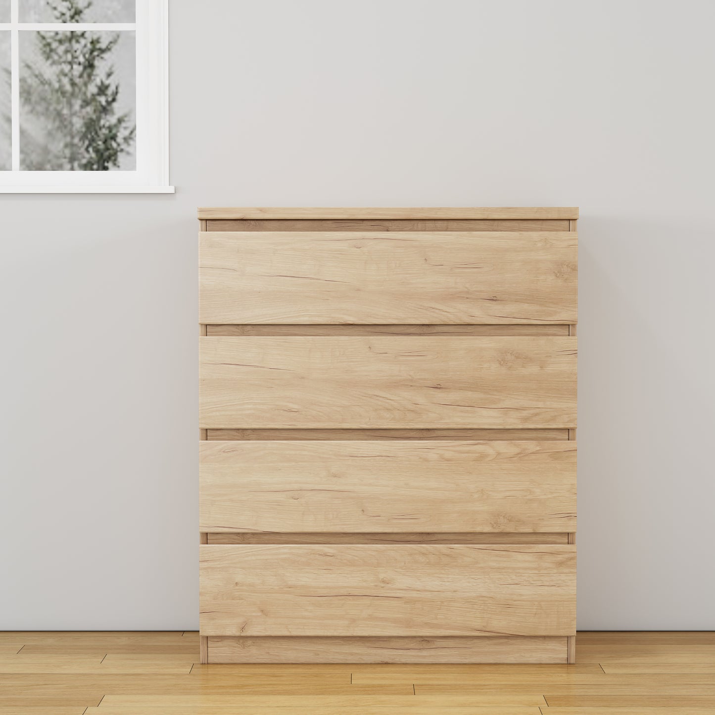 4 Drawer Dresser,Modern Storage Chest of Drawers,31.5In Natural Dresser for Closet with Handle-Free Design, Closet Chests Organizer for Bedroom, Living Room,Natural image 9