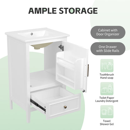 20" Bathroom Vanity with Sink, Bathroom Cabinet with A Door, Door Shelf Storage and Adiustable Foot Pads, A Drawer, White(Old SKU:N725P192821K) image 6