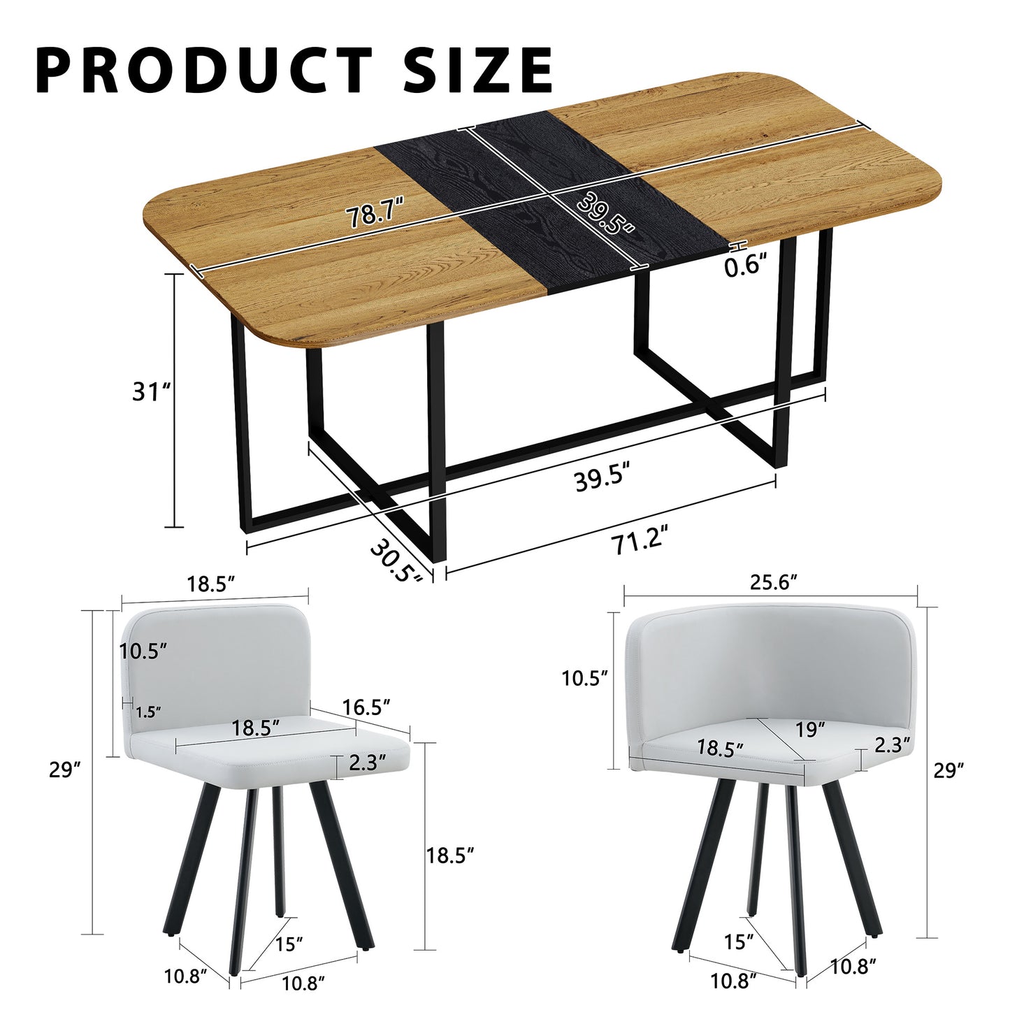 9-Piece Square Dining Table Set, Fixed Two-Tone Wood Grain & Black Wood Grain Triamine Tabletop with 8 Gray PU Leather Chairs, Modern Kitchen Table Set for 8 People, Ideal for Family Gatherings image 11