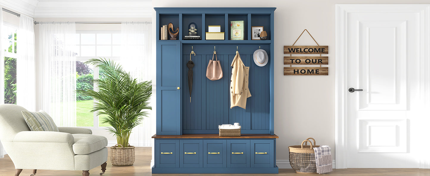 U-Can Entryway Hall Tree with Coat Hooks, Shoe Bench & Drawer Storage Cabinet image 6