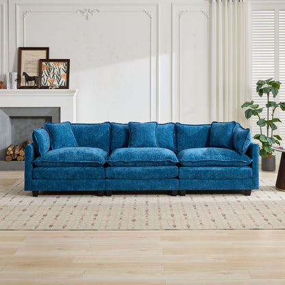 Cloud Sofa 3 Seats (Ottoman is not included), Modern Sectional Couch, for Living Room Bedroom and Apartment, Comfy Double Layer Upholstered Seat Cushion, Breathable Chenille Fabric,Blue,SW5013BL image 4