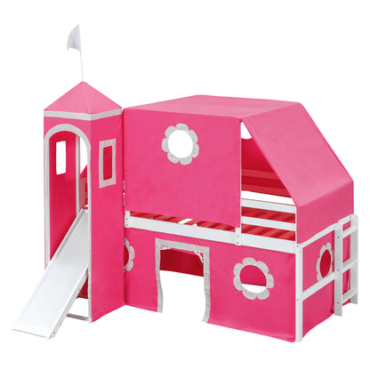 Twin Size Loft Bed with Slide Pink Tent and Tower - Pink(OLD SKU:N708P249511H) image 8