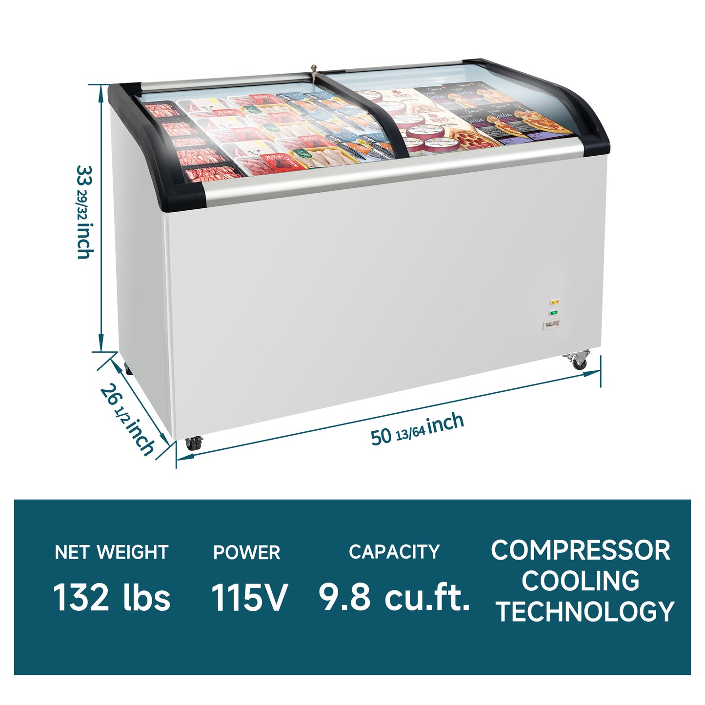 Curved Top Display Freezer 9.8 Cu.ft Sliding Glass Lid Ice Cream Freezers Commercial Mobile Chest Freezer with LED Lighting image 2
