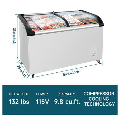 Curved Top Display Freezer 9.8 Cu.ft Sliding Glass Lid Ice Cream Freezers Commercial Mobile Chest Freezer with LED Lighting image 2