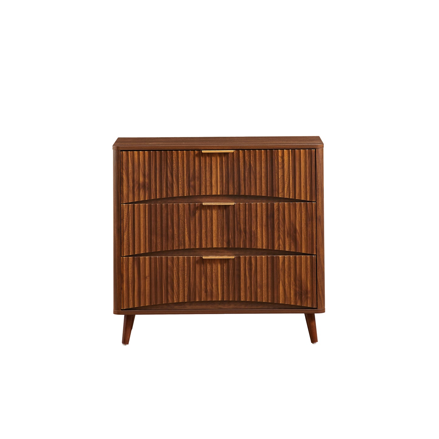 Fluted 3 Drawer Dresser, Mid-Century Modern Tall Chest of Drawers with Vertical Grooved Design, Solid Wood Storage Cabinet with Metal Handles for Bedroom Living Room, Walnut (31.5"W x 15"D x 30"H) image 9