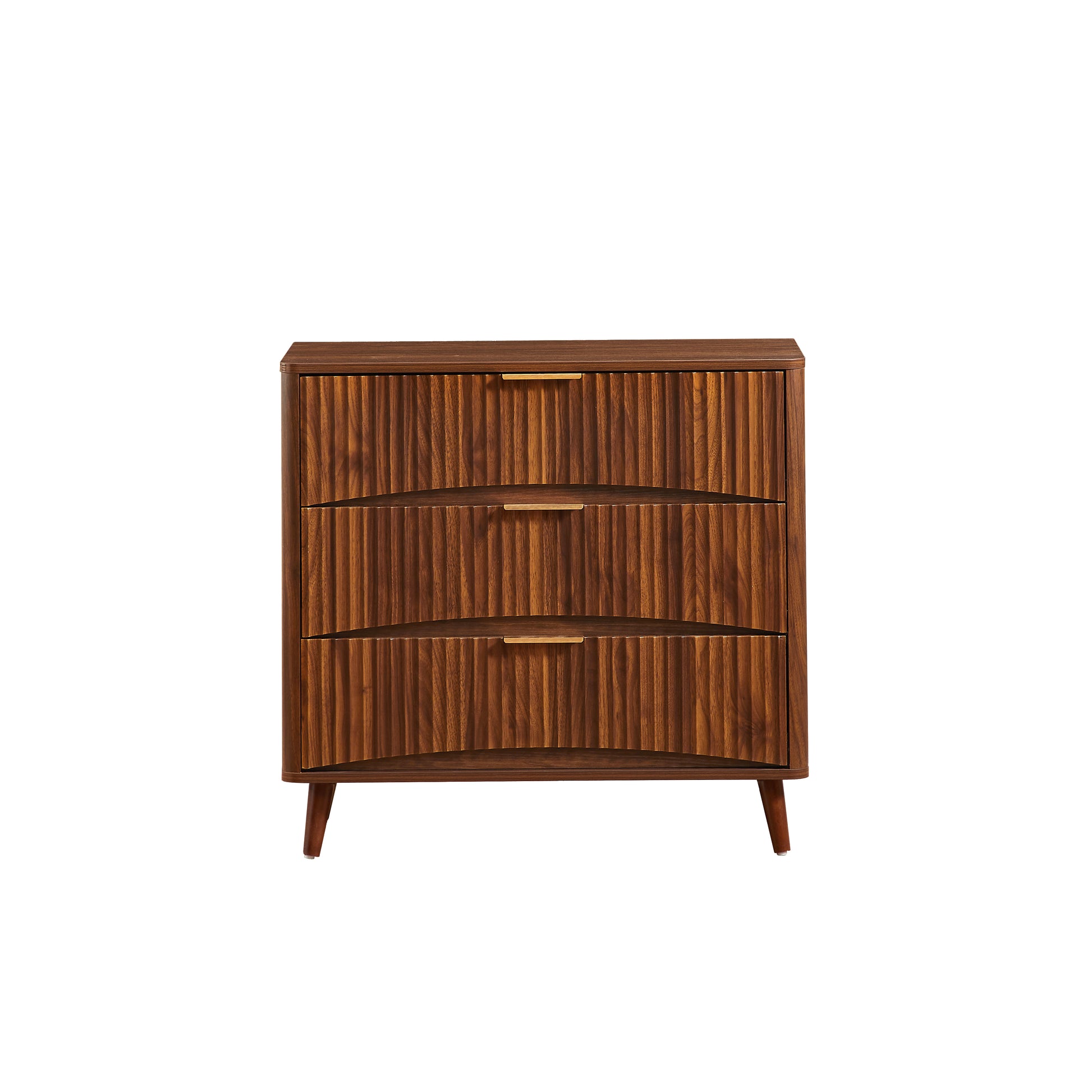 Fluted 3 Drawer Dresser, Mid-Century Modern Tall Chest of Drawers with Vertical Grooved Design, Solid Wood Storage Cabinet with Metal Handles for Bedroom Living Room, Walnut (31.5"W x 15"D x 30"H) image 9
