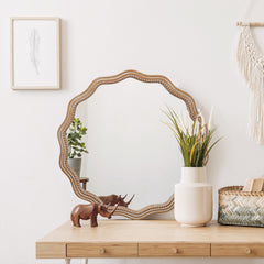 Elegant 23.62-Inch Round Wavy Wall Mirror - Wood Framed Decor