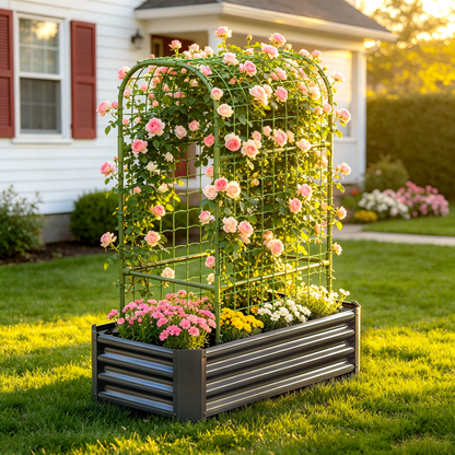 2-in-1 Raised Garden Bed with Trellis - 59" Tall Arch Planter Box for Climbing Plants, Outdoor Galvanized Metal Gardening Bed for Vegetables, Fruits, Flowers (Black, 4x2x1 Ft) image 2