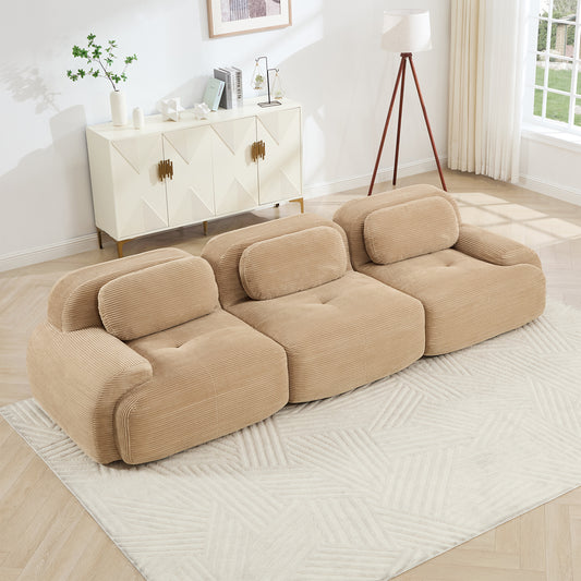 3-seat modular corduroy sofa camel front view