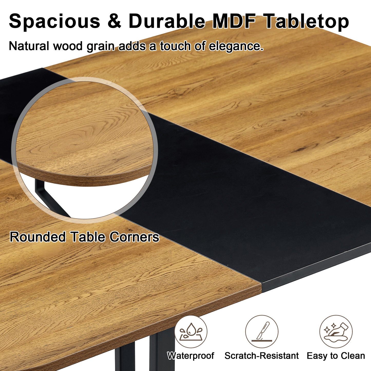 7-Piece Dining Table Set for 6, 1 Table & 6 Black PU Upholstered Chairs, Black & Wood Grain Melamine Table, Modern Kitchen Nook Set for Dining Room, Apartment & Small Space image 8