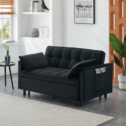 Modern velvet sofa, sofa pull-out bed, small love seat casual sofa with back, with pillow, pockets, living room furniture, 3 in 1 convertible sleep sofa bed. image 1